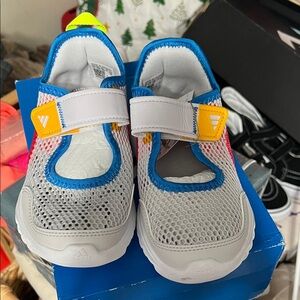 adidas Kids White Mesh Water Shoes with Blue and Yellow Accents